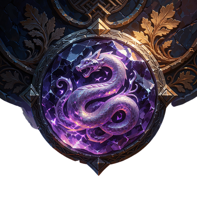 Violet ametystemblem med en udsk&aring;ret krystalslange - niveau 3 Mythic Leviathan i VIP-programmet