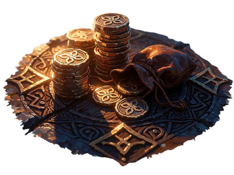 Stabler af guld- og bronzem&oslash;nter ved siden af en &aring;ben l&aelig;dertaske - Coin Shop hos Godz Casino